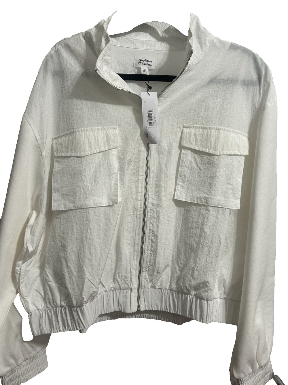 The Drop Jennylinnnn Women's Whisper White Nylon Jacket Full Zip Pockets 2X NWT